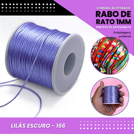 Cordão Acetinado Rabo de Rato - Fio de Seda - 1mm - Rolo C/100 Mts COR:LILAS-ESCURO