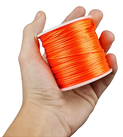 Cordão Acetinado Rabo de Rato - Fio de Seda - 1mm - Rolo C/100 Mts COR:LARANJA-NEON
