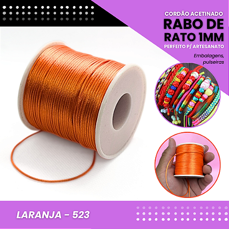 Cordão Acetinado Rabo de Rato - Fio de Seda - 1mm - Rolo C/100 Mts COR:LARANJA
