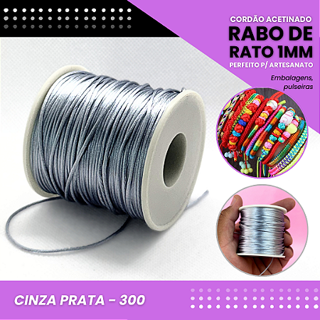 Cordão Acetinado Rabo de Rato - Fio de Seda - 1mm - Rolo C/100 Mts COR:CINZA-PRATA