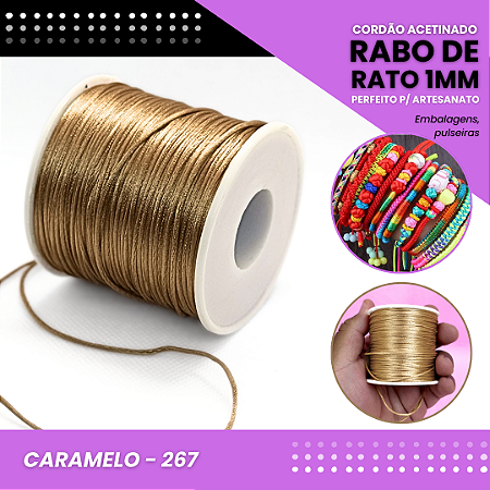 Cordão Acetinado Rabo de Rato - Fio de Seda - 1mm - Rolo C/100 Mts COR:CARAMELO