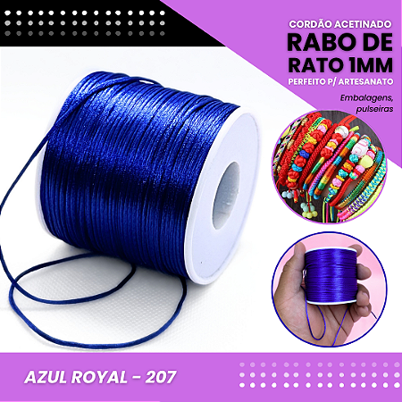 Cordão Acetinado Rabo de Rato - Fio de Seda - 1mm - Rolo C/100 Mts COR:AZUL-ROYAL