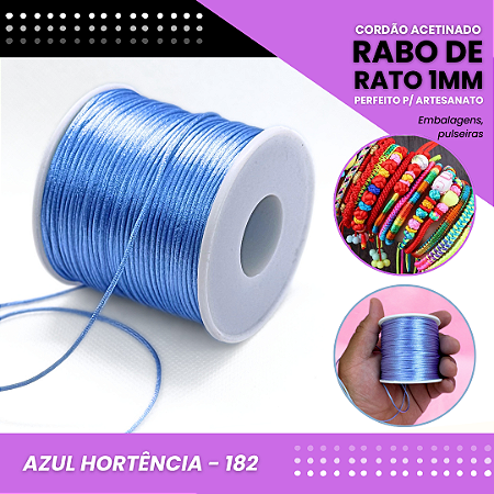 Cordão Acetinado Rabo de Rato - Fio de Seda - 1mm - Rolo C/100 Mts COR:AZUL-HORTENCIA