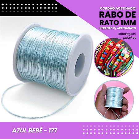 Cordão Acetinado Rabo de Rato - Fio de Seda - 1mm - Rolo C/100 Mts COR:AZUL-BEBE