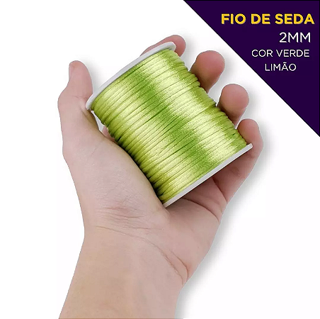 Cordão Acetinado Rabo de Rato - Fio de Seda - 2mm - Rolo C/50 Mts Cor:VERDE-LIMAO