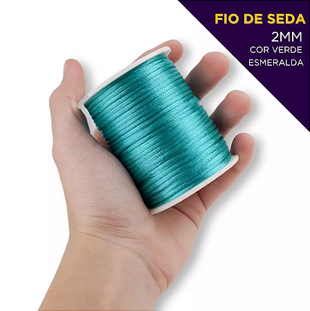 Cordão Acetinado Rabo de Rato - Fio de Seda - 2mm - Rolo C/50 Mts COR:VERDE-JADE
