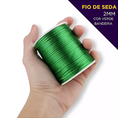 Cordão Acetinado Rabo de Rato - Fio de Seda - 2mm - Rolo C/50 Mts Cor:VERDE-BANDEIRA