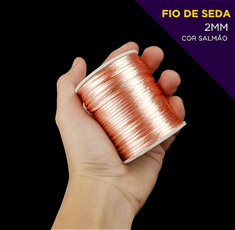 Cordão Acetinado Rabo de Rato - Fio de Seda - 2mm - Rolo C/50 Mts Cor:SALMAO