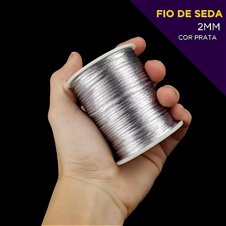 Cordão Acetinado Rabo de Rato - Fio de Seda - 2mm - Rolo C/50 Mts Cor:PRATA