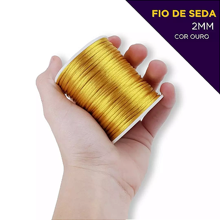 Cordão Acetinado Rabo de Rato - Fio de Seda - 2mm - Rolo C/50 Mts Cor:OURO