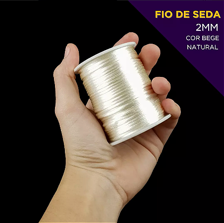 Cordão Acetinado Rabo de Rato - Fio de Seda - 2mm - Rolo C/50 Mts Cor:NATURAL