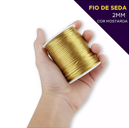 Cordão Acetinado Rabo de Rato - Fio de Seda - 2mm - Rolo C/50 Mts COR:MOSTARDA