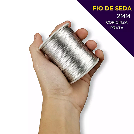 Cordão Acetinado Rabo de Rato - Fio de Seda - 2mm - Rolo C/50 Mts COR:CINZA-PRATA