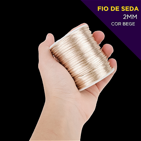 Cordão Acetinado Rabo de Rato - Fio de Seda - 2mm - Rolo C/50 Mts Cor:BEGE