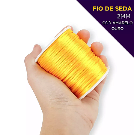 Cordão Acetinado Rabo de Rato - Fio de Seda - 2mm - Rolo C/50 Mts Cor:AMARELO-OURO