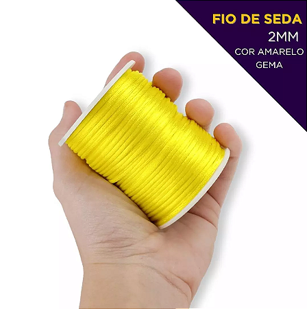 Cordão Acetinado Rabo de Rato - Fio de Seda - 2mm - Rolo C/50 Mts Cor:AMARELO-CANARIO