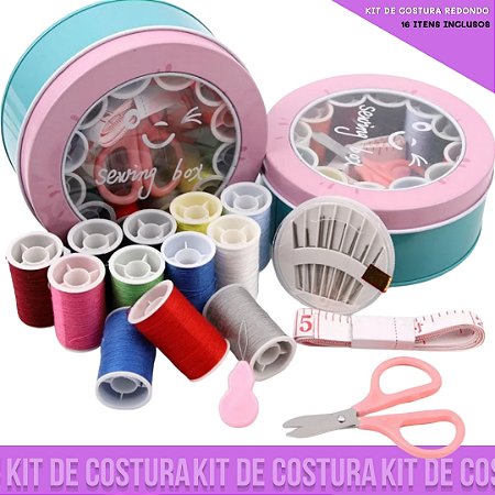 Kit de Costura 16 itens - Linhas, tesoura, agulhas fita métrica - Kit Viagem e costura