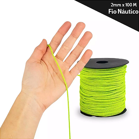 Fio Náutico - 2,5 mm - Rolo C/100 Mts - Cordão De Poliéster Cor:VERDE-NEON-02