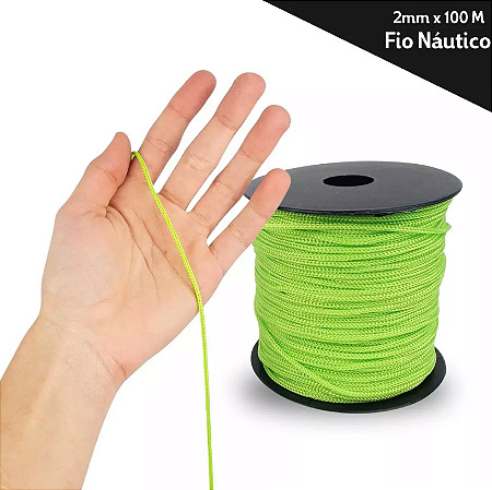 Fio Náutico - 2,5 mm - Rolo C/100 Mts - Cordão De Poliéster Cor:VERDE-LIMAO-225