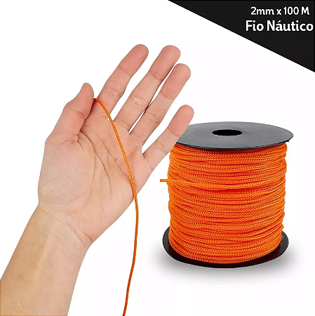 Fio Náutico - 2,5 mm - Rolo C/100 Mts - Cordão De Poliéster Cor:LARANJA-523