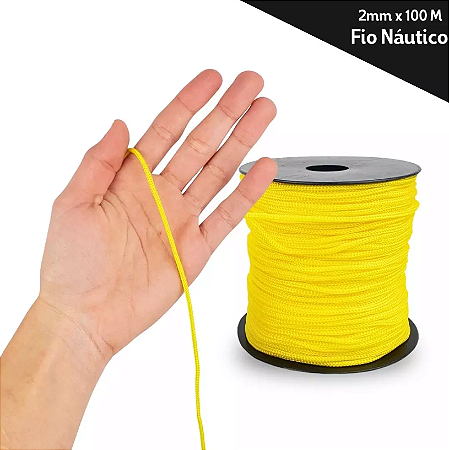 Fio Náutico - 2,5 mm - Rolo C/100 Mts - Cordão De Poliéster Cor:AMARELO-CANARIO-106