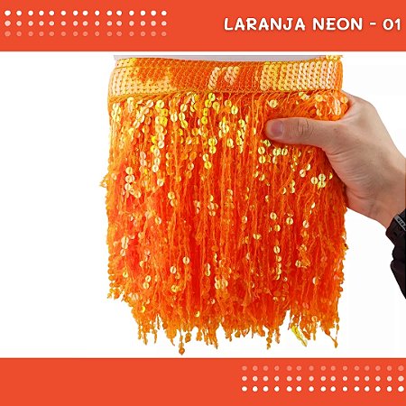 Franja Paetê Lantejoula MOD:01-20cm - Rl C/9.14 Metros LARANJA-NEON-01