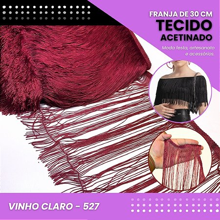 Franja de Tecido Acetinado - 30 cm - Grade de Cores - Rolo C/10 Mts COR:VINHO-CLARO-527