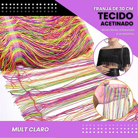 Franja de Tecido Acetinado - 30 cm - Grade de Cores - Rolo C/10 Mts COR:MULT-CLARO