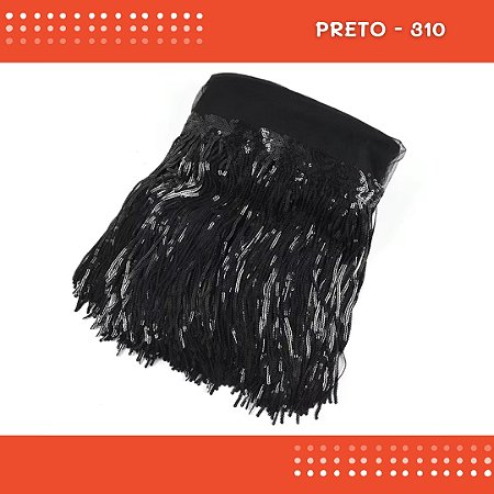 Franja Paetê Lantejoula MOD:02 - 20cm - Rl C/9.14 Metros Cor:PRETO-310
