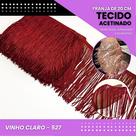 Franja de Tecido Acetinado - 20 cm - Grade de Cores - Rolo C/10 Mts COR:VINHO-CLARO-527
