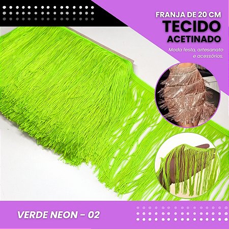 Franja de Tecido Acetinado - 20 cm - Grade de Cores - Rolo C/10 Mts COR:VERDE-NEON-02