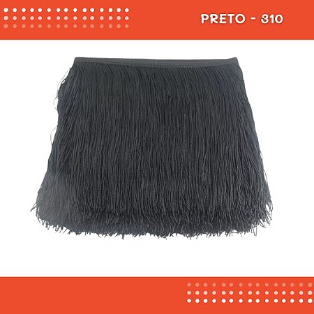 Franja de Tecido Acetinado - 20 cm - Grade de Cores - Rolo C/10 Mts COR:PRETO-310