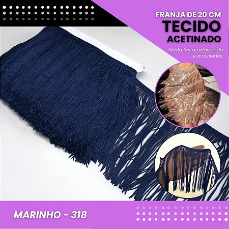Franja de Tecido Acetinado - 20 cm - Grade de Cores - Rolo C/10 Mts COR:MARINHO-318