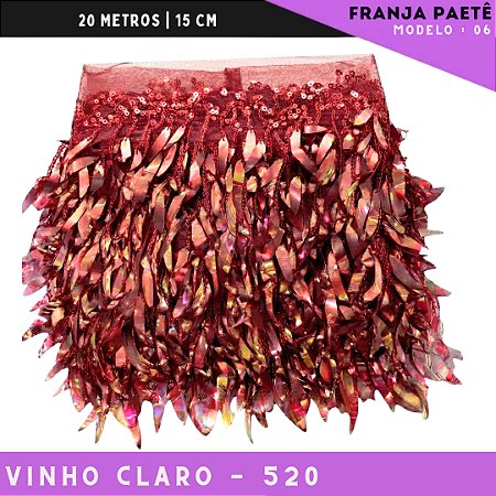 Franja de Paete Irisado Premium c/ lantejoula folhas - Ref:06 - Rolo C/ 9.10 mts COR:VINHO-CLARO