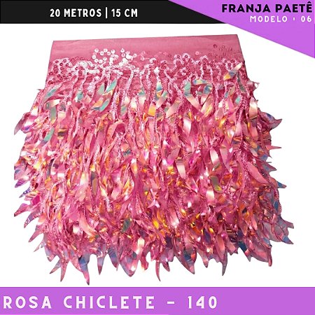 Franja de Paete Irisado Premium c/ lantejoula folhas - Ref:06 - Rolo C/ 9.10 mts COR:ROSA-CHICLETE