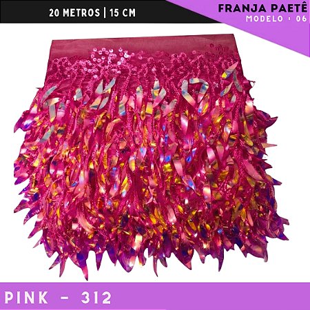 Franja de Paete Irisado Premium c/ lantejoula folhas - Ref:06 - Rolo C/ 9.10 mts COR:PINK