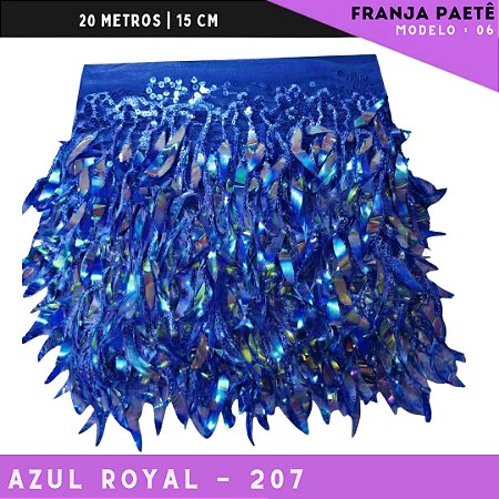 Franja de Paete Irisado Premium c/ lantejoula folhas - Ref:06 - Rolo C/ 9.10 mts Cor: Azul-Royal