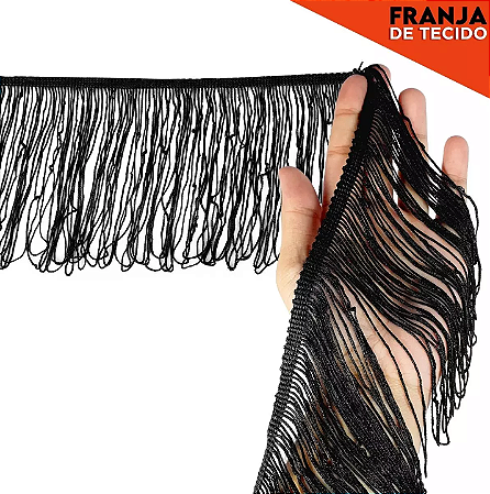 Franja de Tecido Acetinado - 15cm - Grade de Cores - Rolo C/10 Mts COR:PRETO-310