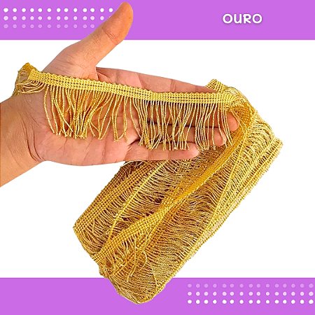 Franja de Tecido Acetinado - 5cm - Grade de Cores - Rolo C/10 Mts COR:OURO