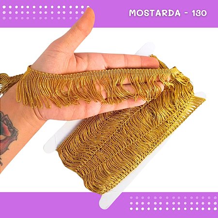 Franja de Tecido Acetinado - 5cm - Grade de Cores - Rolo C/10 Mts COR:MOSTARDA-130