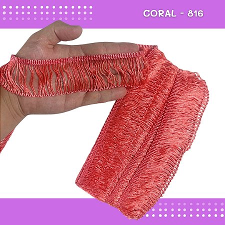 Franja de Tecido Acetinado - 5cm - Grade de Cores - Rolo C/10 Mts COR:CORAL-816