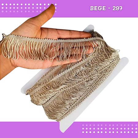 Franja de Tecido Acetinado - 5cm - Grade de Cores - Rolo C/10 Mts COR:BEGE-297