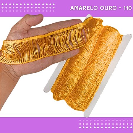 Franja de Tecido Acetinado - 5cm - Grade de Cores - Rolo C/10 Mts COR:AMARELO-OURO-110