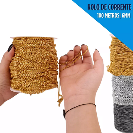 Corrente de Alumínio - Rolo c/100mts Tam: 3.6x6mm COR:OURO