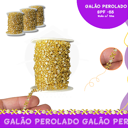 Galão Perolado Aljofre - SPF-55 - Rolo C/10 mts COR:OURO