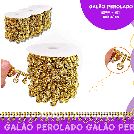 Galão Perolado Aljofre - SPF-61 - Rolo C/5 mts COR:OURO