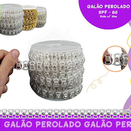 Galão Perolado Aljofre - SPF-63 - Rolo C/10 mts COR:BRANCO-101