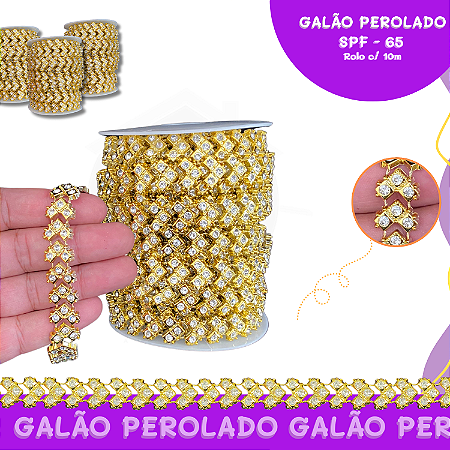 Galão Perolado Aljofre - SPF-65 - Rolo C/10 mts COR:OURO