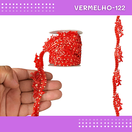 Galão Perolado Aljofre - SPF-71 - Rolo C/5 mts COR:VERMELHO-122