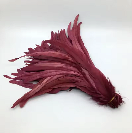 Pena Calda Rabo de Galo Pluma - Pct c/100 unid. - Tam: 25-30cm Cor:VINHO-173